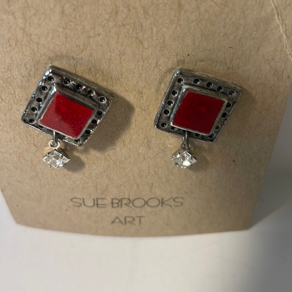 Sue Brooks Red and stone earrings